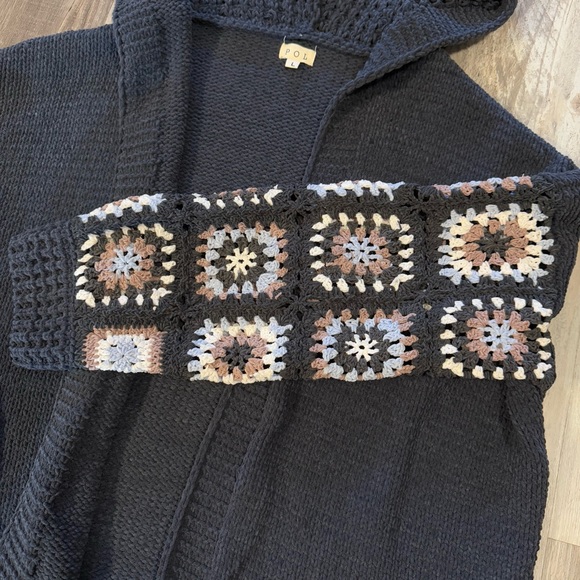 POL Cozy Crochet Granny Square Patchwork Boho Oversized Hoodie Cardigan Size L - Picture 7 of 12